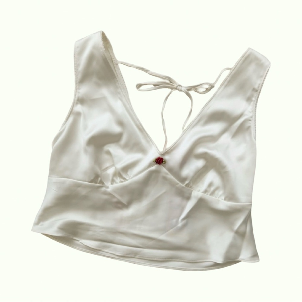 1990s Inspired Wild Fable Cream Satin Top